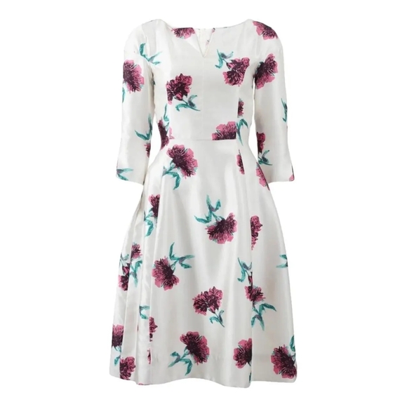 $4,300 OSCAR DE LA RENTA SILK WHITE RED FLORAL RUNWAY DRESS US 8 - Picture 1 of 7